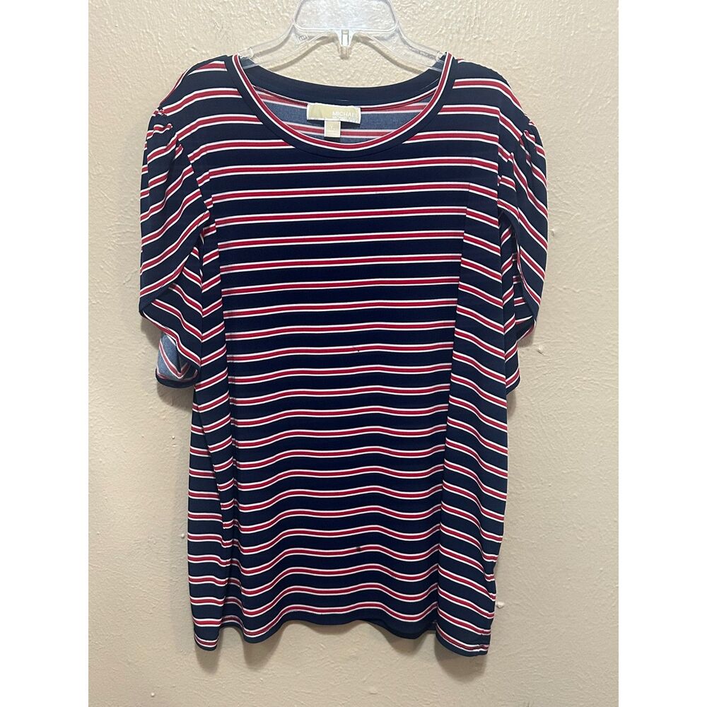 Michael Kors Navy Red Striped Puff‎ Sleeve Top Women’s XL Stretchy Casual